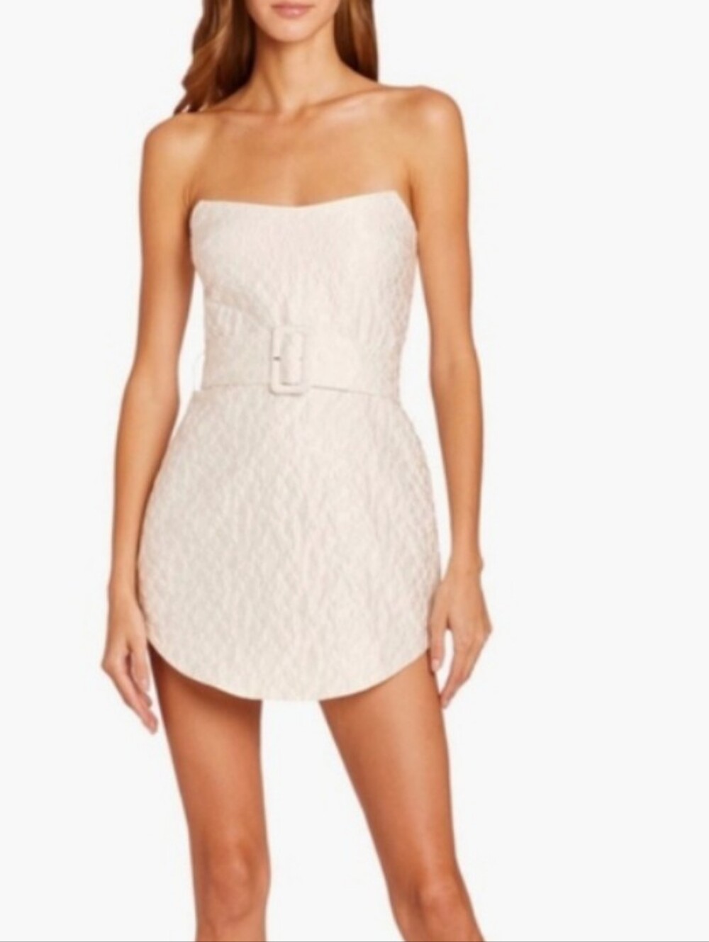 NWT Amanda Uprichard Cream Strapless Quilted Mini Dress with Belt Size XL